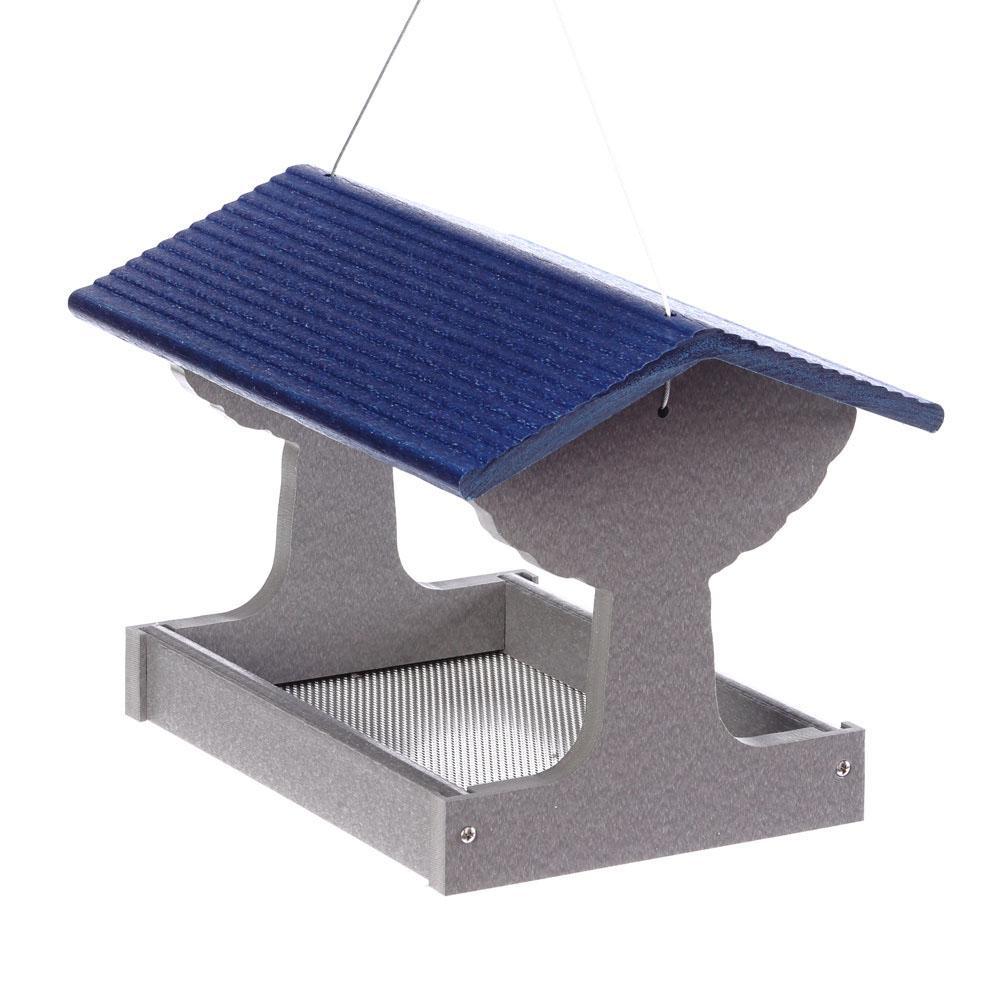 Green Solutions Recycled Plastic Fly-Thru Feeder Gray With Blue Roof - Ships Within 7 to 10 Business Days