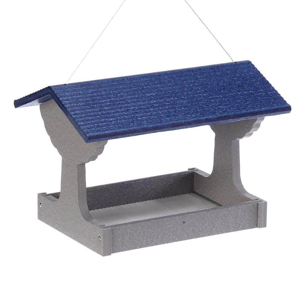 Green Solutions Recycled Plastic Fly-Thru Feeder Gray With Blue Roof - Ships Within 7 to 10 Business Days
