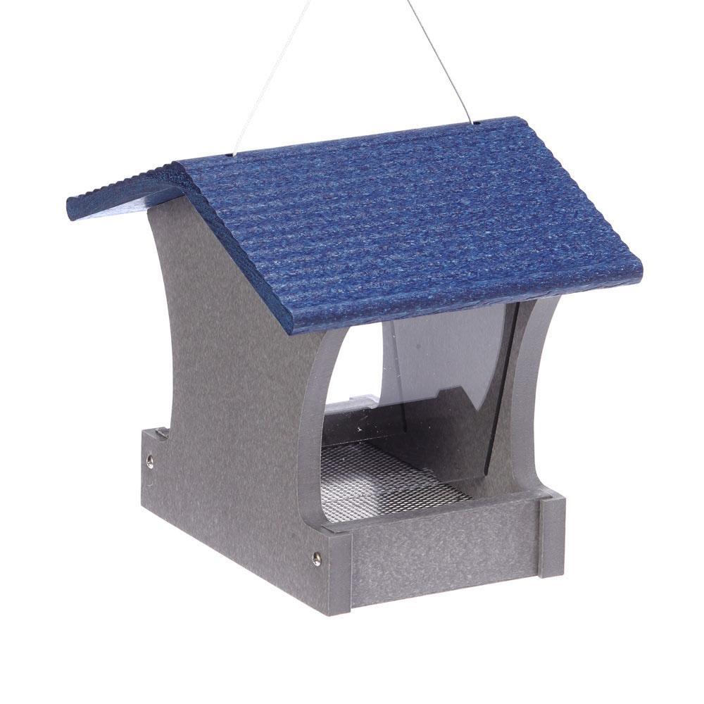 Green Solutions Recycled Plastic Hopper Feeder Gray with Blue Roof Small 2 Quart- Ships Within 7 to 10 Business Days