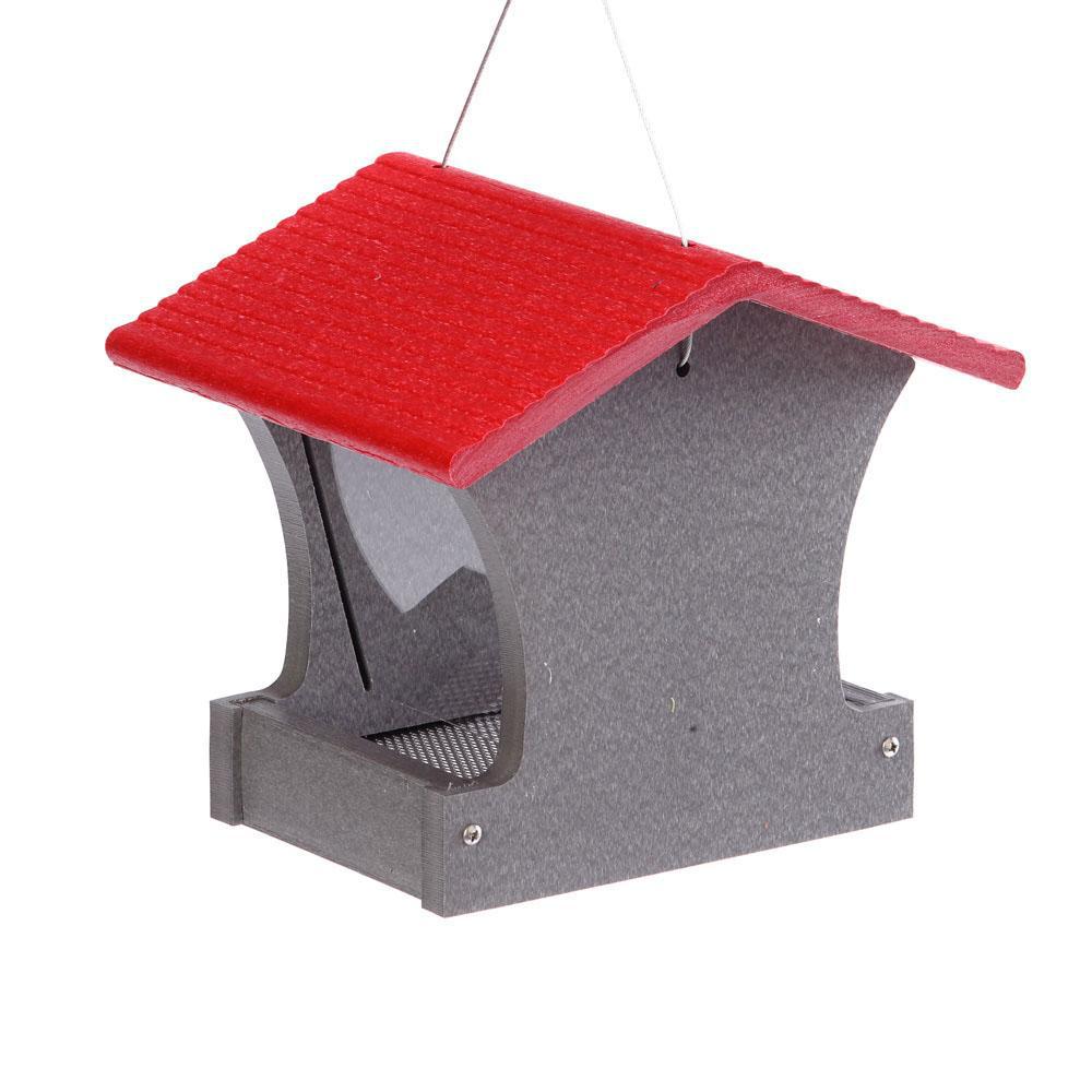 Green Solutions Recycled Plastic Hopper Feeder Gray with Red Roof Small 2 Quart- Ships Within 7 to 10 Business Days