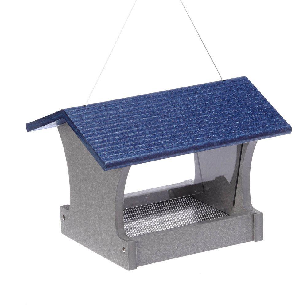 Green Solutions Recycled Plastic Hopper Feeder Gray with Blue Roof Medium 3 Quart - Ships Within 7 to 10 Business Days