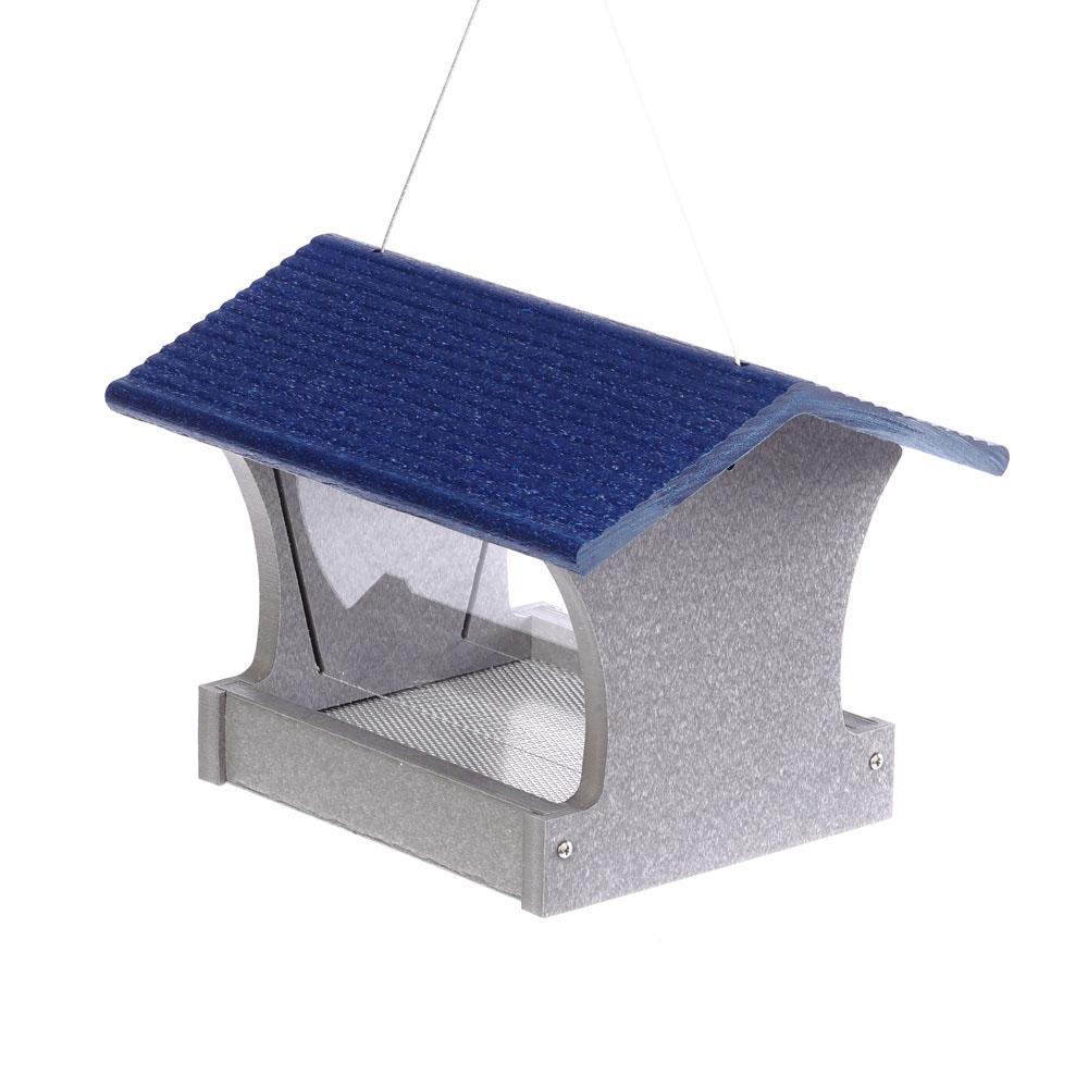 Green Solutions Recycled Plastic Hopper Feeder Gray with Blue Roof Medium 3 Quart - Ships Within 7 to 10 Business Days