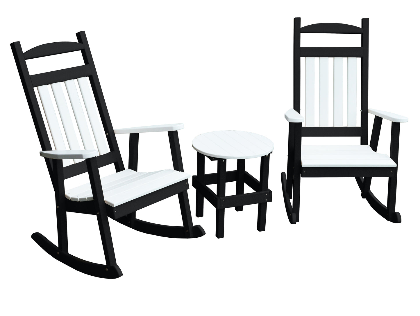 A&L Furniture Company Recycled Plastic 3 Piece Porch Rocking Chair Set w White Accents - LEAD TIME TO SHIP 10 BUSINESS DAYS