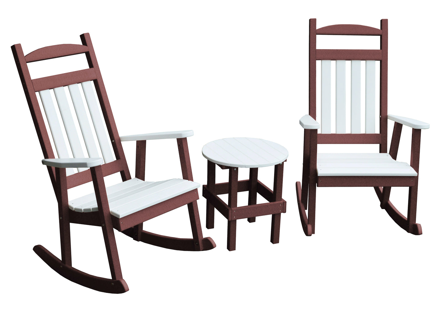 A&L Furniture Company Recycled Plastic 3 Piece Porch Rocking Chair Set w White Accents - LEAD TIME TO SHIP 10 BUSINESS DAYS