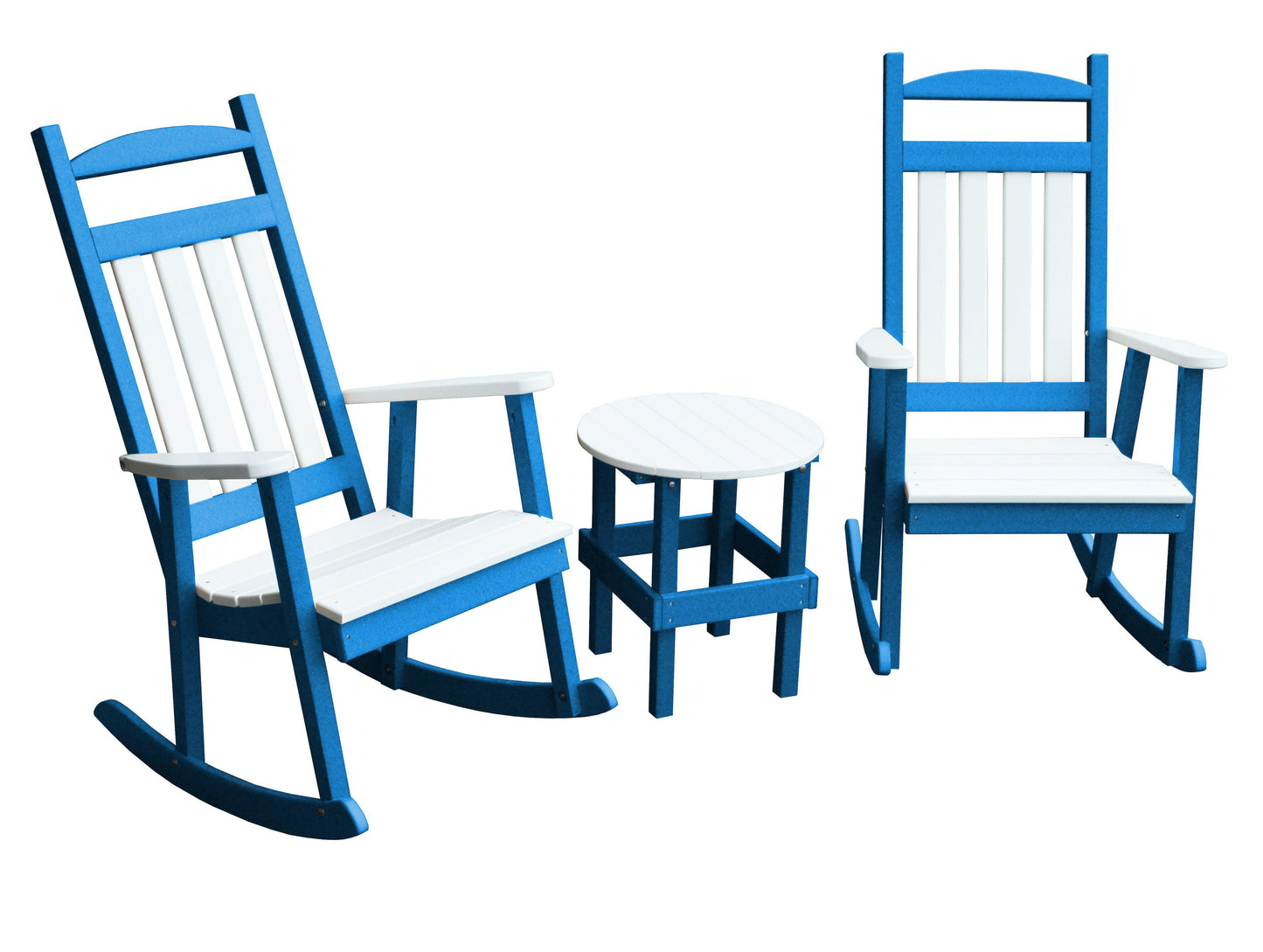 Bryton Park Recycled Plastic 3 Piece Porch Rocking Chair Set w White Accents - LEAD TIME TO SHIP 10 BUSINESS DAYS
