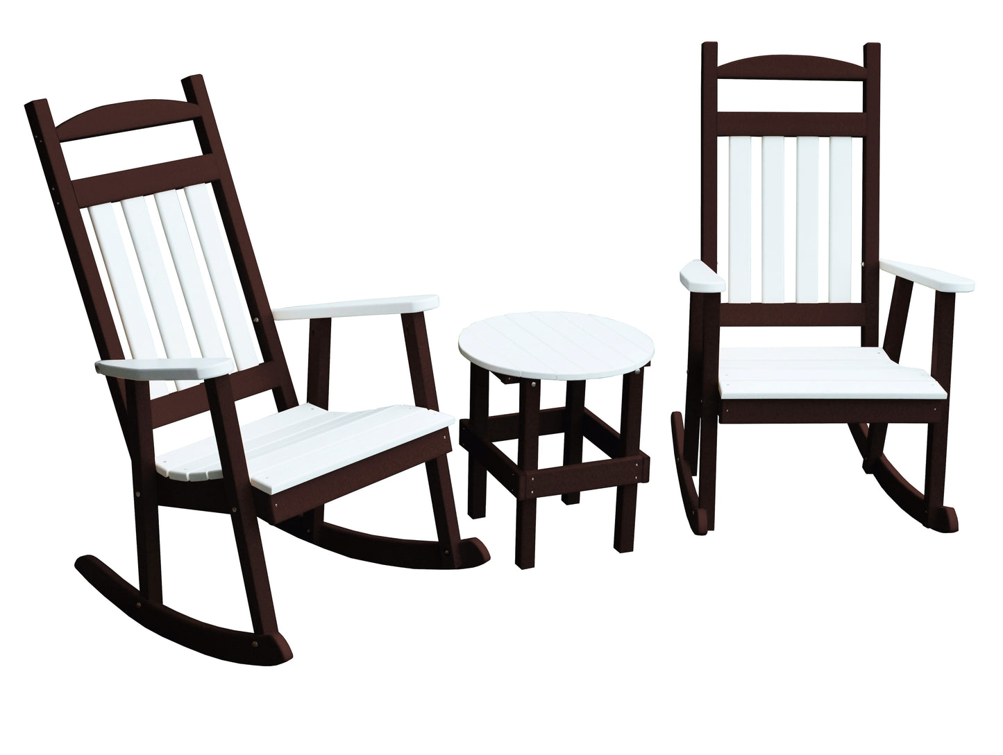 A&L Furniture Company Recycled Plastic 3 Piece Porch Rocking Chair Set w White Accents - LEAD TIME TO SHIP 10 BUSINESS DAYS