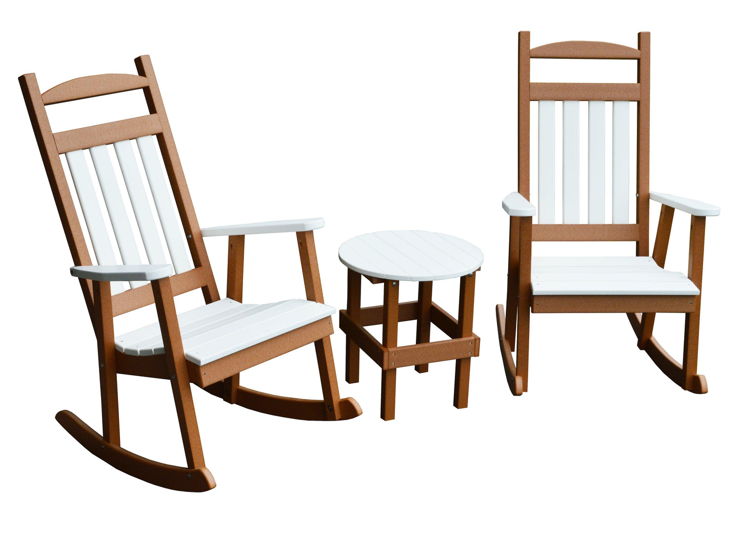 A&L Furniture Company Recycled Plastic 3 Piece Porch Rocking Chair Set w White Accents - LEAD TIME TO SHIP 10 BUSINESS DAYS