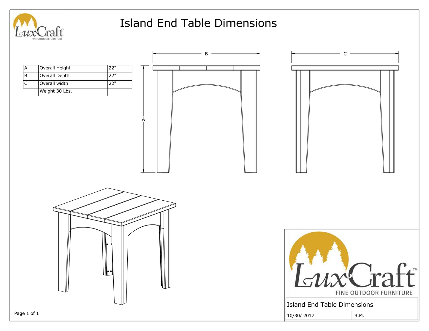 LuxCraft Recycled Plastic Island End Table - LEAD TIME TO SHIP 3 TO 4 WEEKS