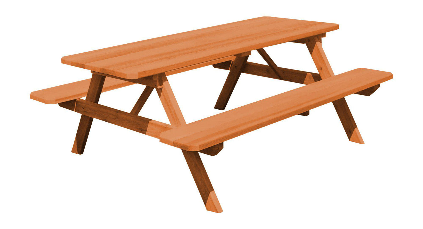 A&L FURNITURE CO. Western Red Cedar 6' Table w/Attached Benches - Specify for FREE 2" Umbrella Hole - LEAD TIME TO SHIP 4 WEEKS OR LESS