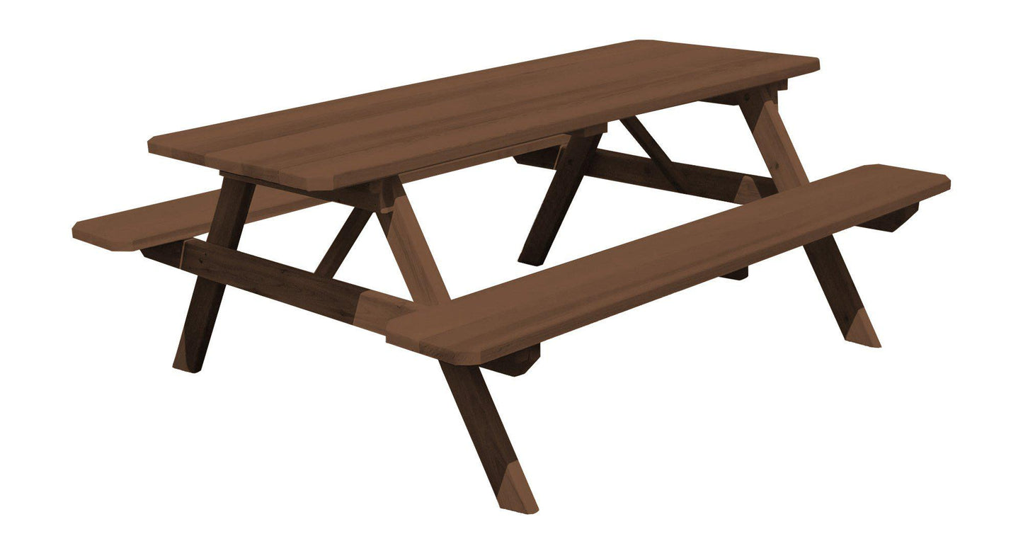 A&L FURNITURE CO. Western Red Cedar 6' Table w/Attached Benches - Specify for FREE 2" Umbrella Hole - LEAD TIME TO SHIP 4 WEEKS OR LESS
