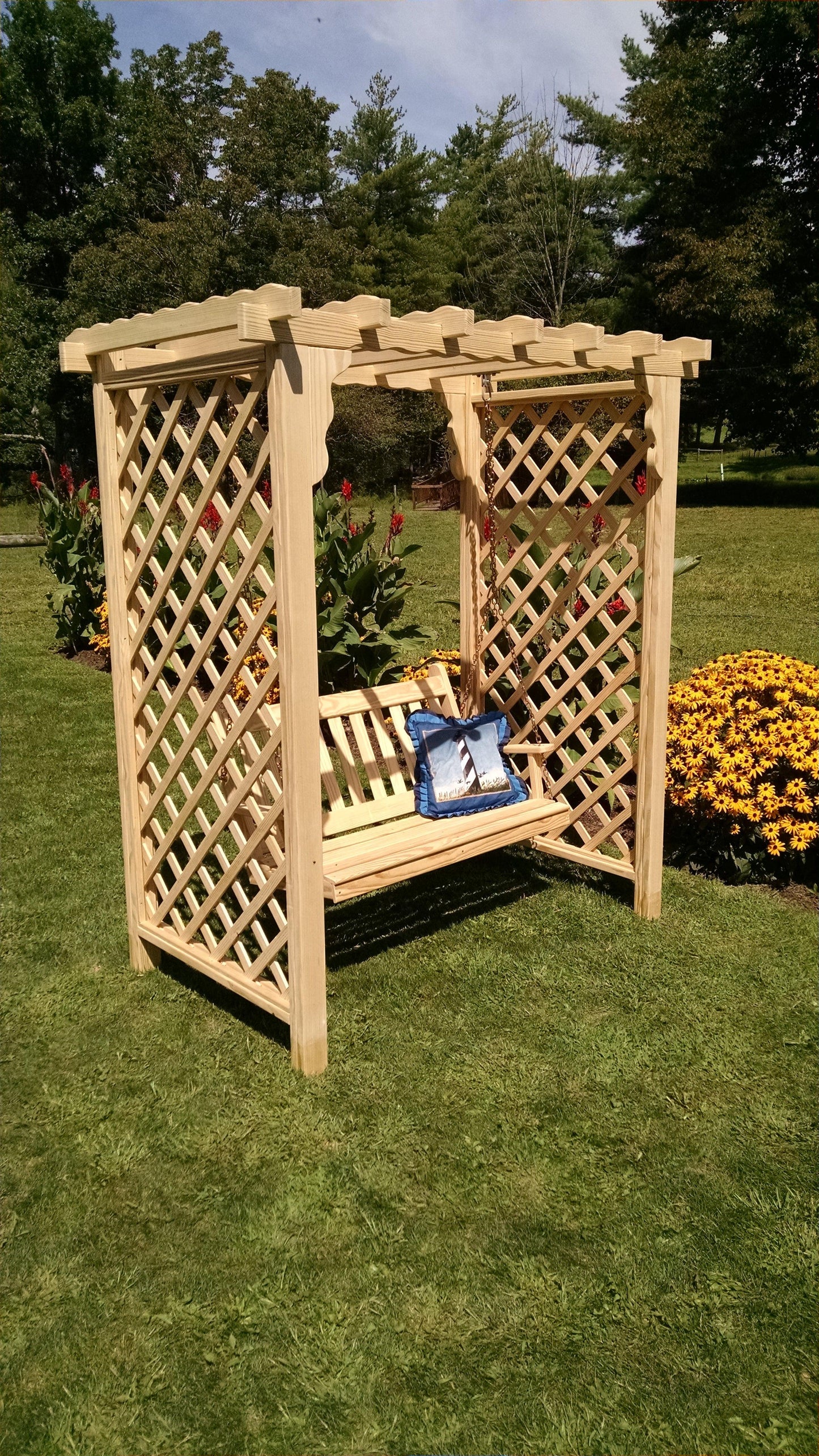 A&L FURNITURE CO. 5' Covington Pressure Treated Pine Arbor & Swing - LEAD TIME TO SHIP 10 BUSINESS DAYS