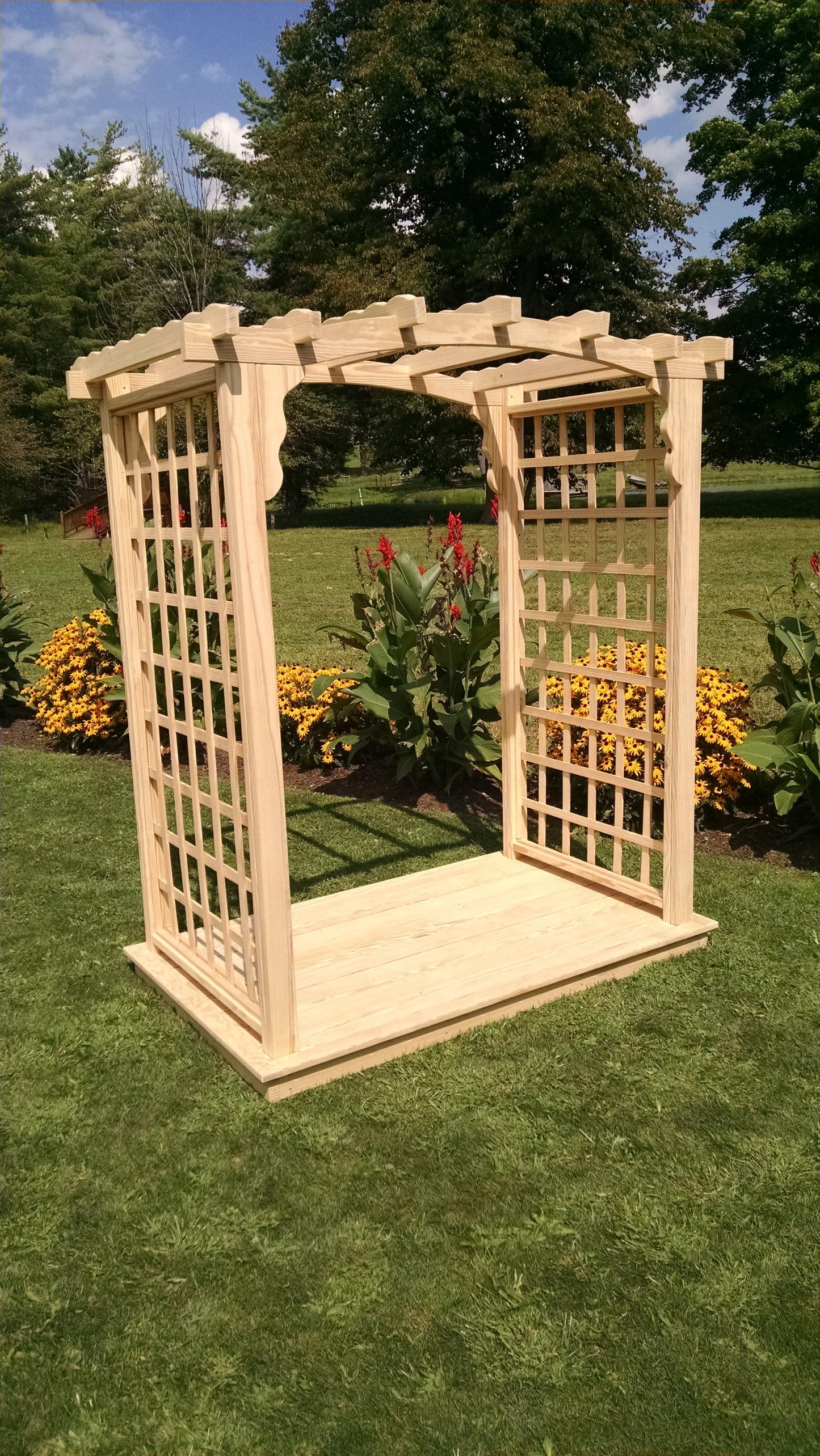 A&L FURNITURE CO. 5' Cambridge Pressure Treated Pine Arbor & Deck - LEAD TIME TO SHIP 10 BUSINESS DAYS