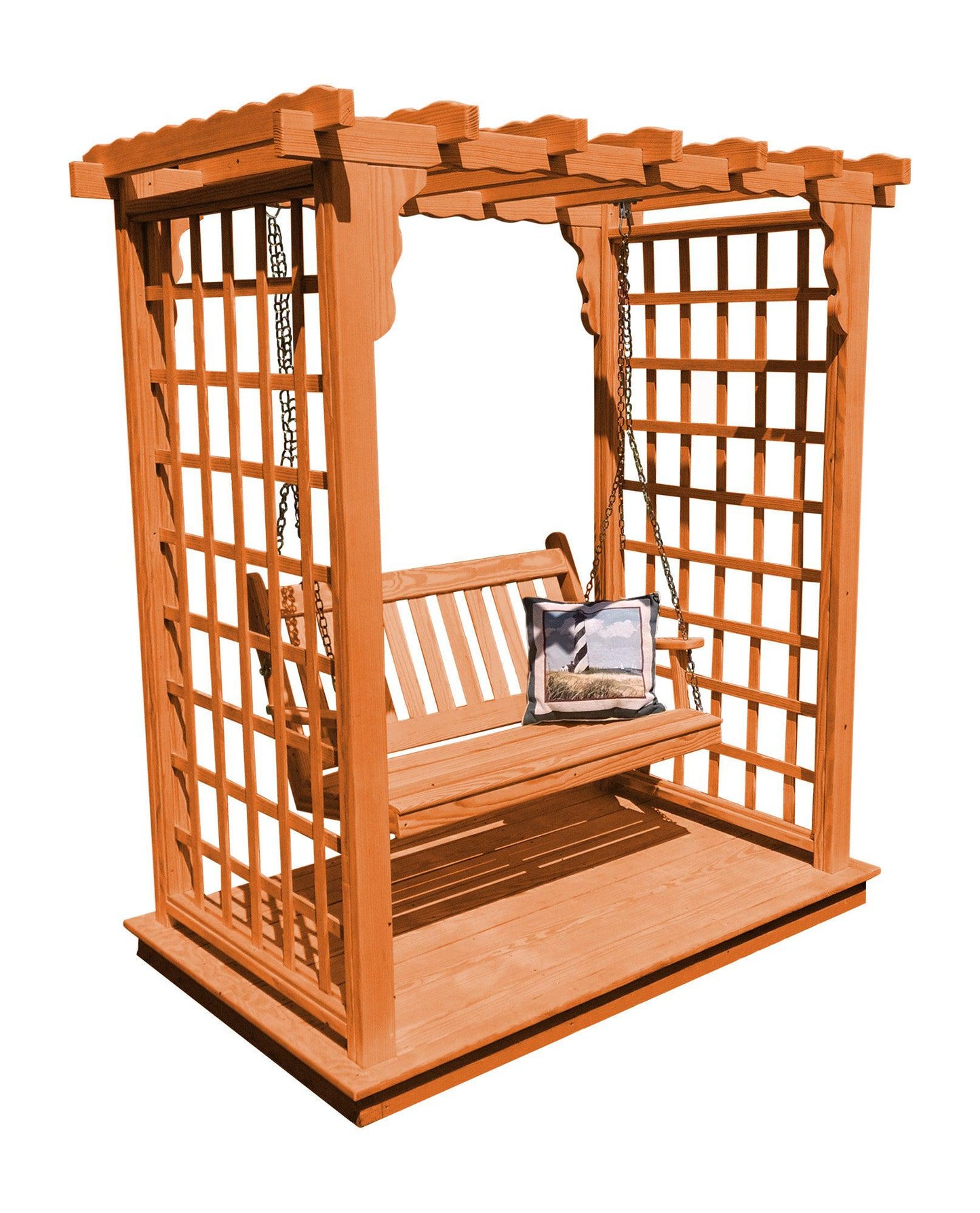 A&L FURNITURE CO. 6' Lexington Pressure Treated Pine Arbor w/ Deck & Swing - LEAD TIME TO SHIP 10 BUSINESS DAYS