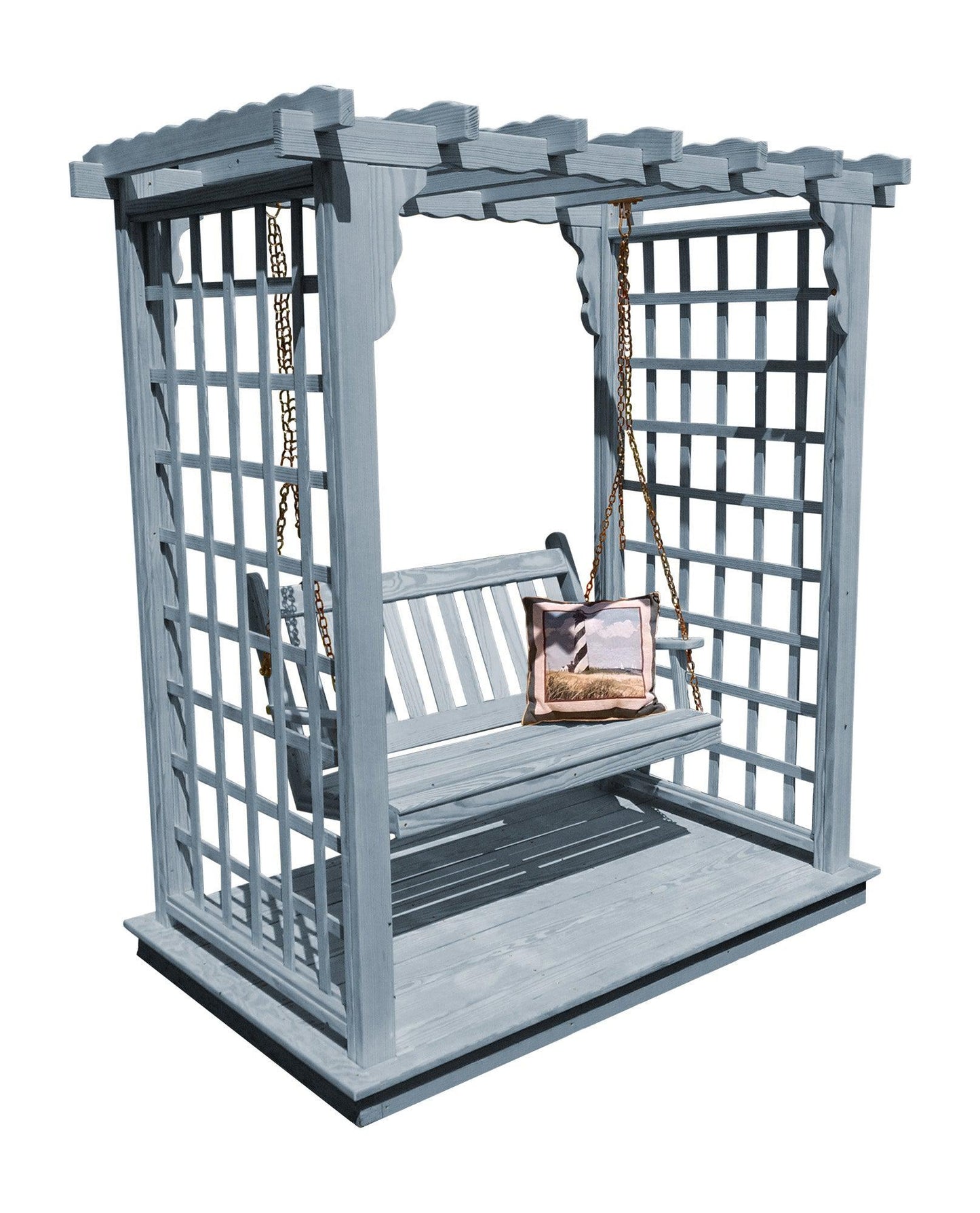 A&L FURNITURE CO. 6' Lexington Pressure Treated Pine Arbor w/ Deck & Swing - LEAD TIME TO SHIP 10 BUSINESS DAYS