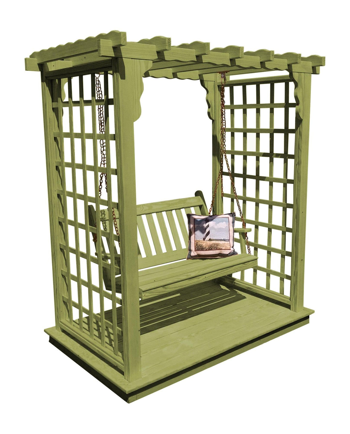 A&L FURNITURE CO. 6' Lexington Pressure Treated Pine Arbor w/ Deck & Swing - LEAD TIME TO SHIP 10 BUSINESS DAYS