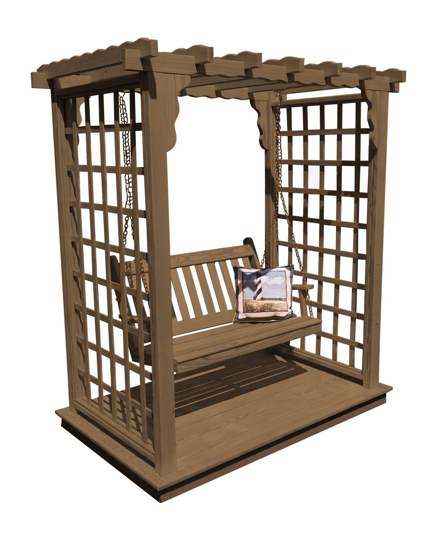 A&L FURNITURE CO. 6' Lexington Pressure Treated Pine Arbor w/ Deck & Swing - LEAD TIME TO SHIP 10 BUSINESS DAYS
