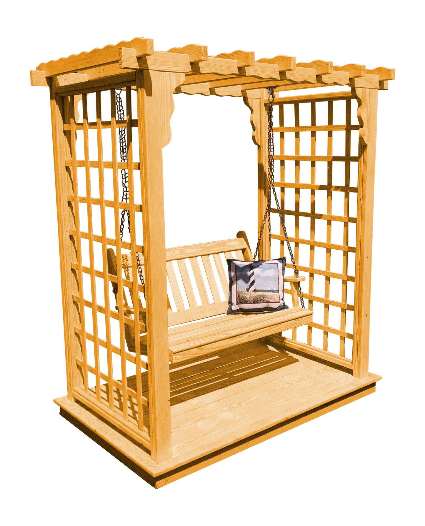A&L FURNITURE CO. 6' Lexington Pressure Treated Pine Arbor w/ Deck & Swing - LEAD TIME TO SHIP 10 BUSINESS DAYS
