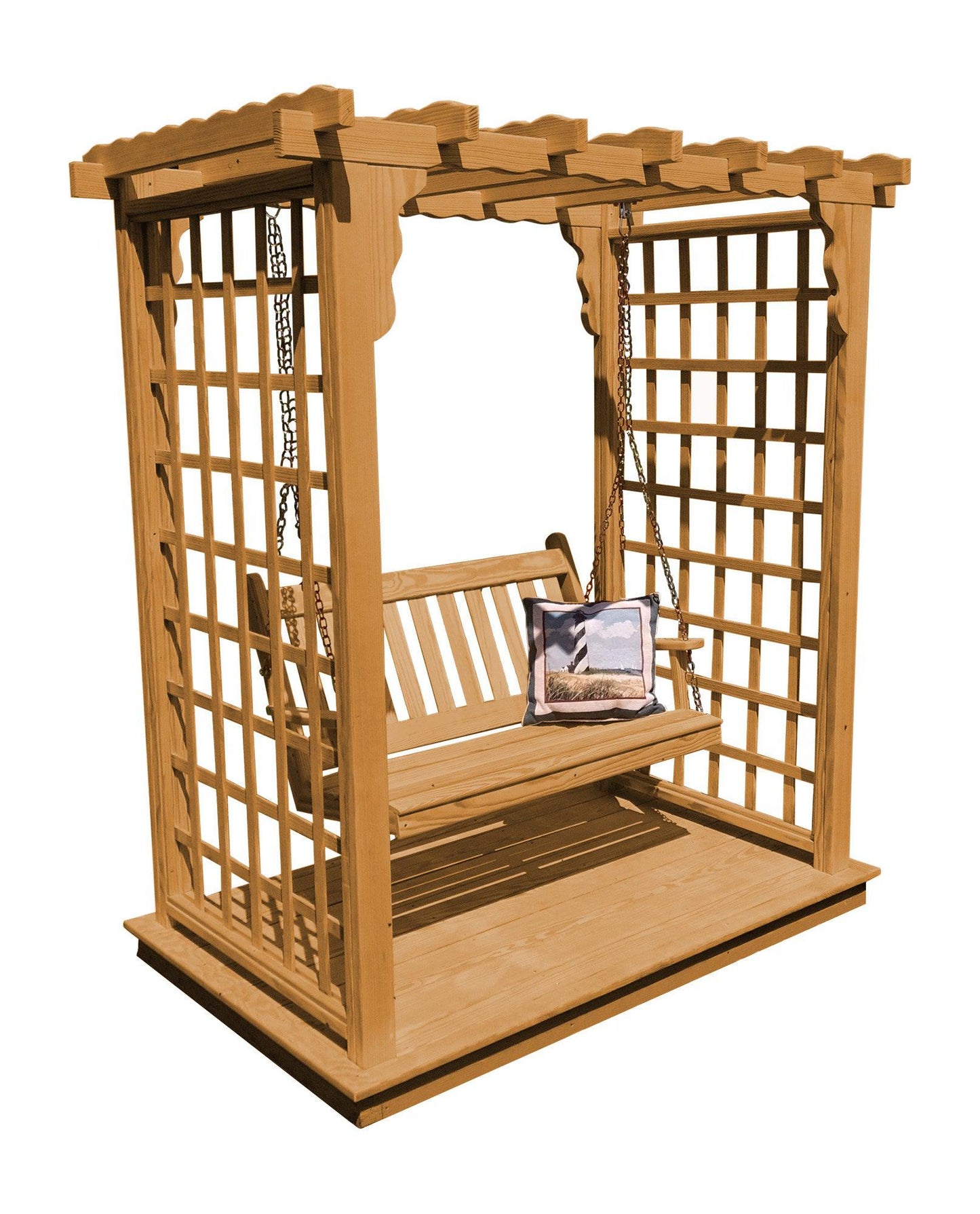 A&L FURNITURE CO. 6' Lexington Pressure Treated Pine Arbor w/ Deck & Swing - LEAD TIME TO SHIP 10 BUSINESS DAYS