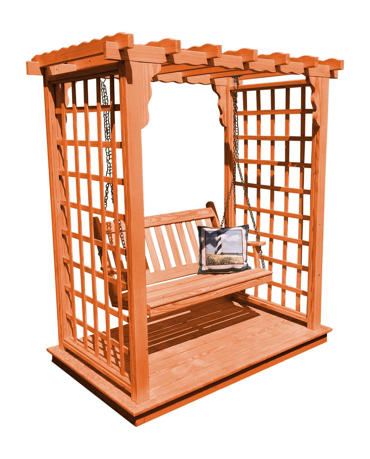 A&L FURNITURE CO. 6' Lexington Pressure Treated Pine Arbor w/ Deck & Swing - LEAD TIME TO SHIP 10 BUSINESS DAYS