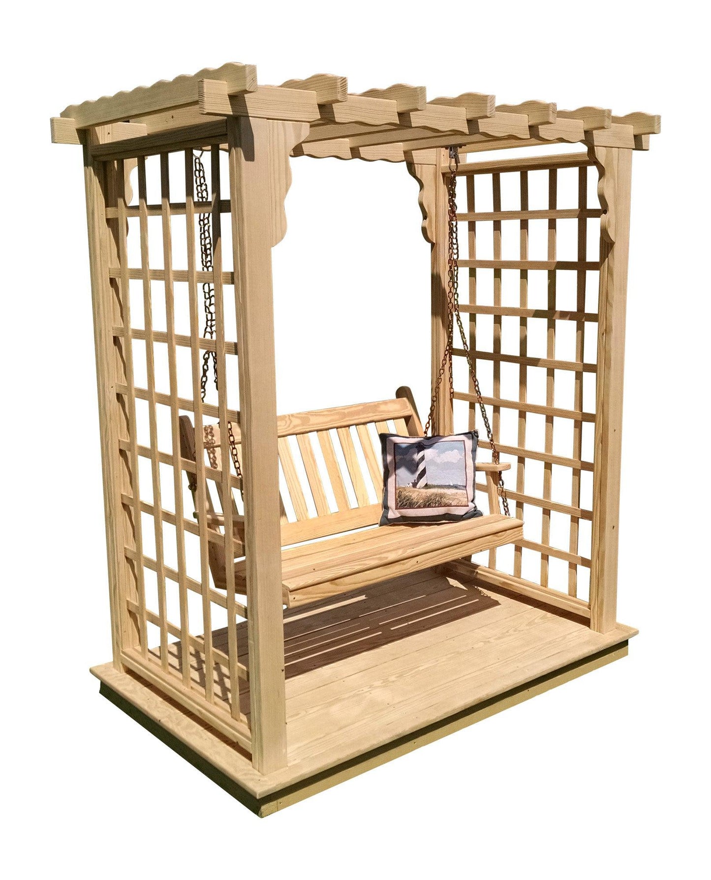 A&L FURNITURE CO. 6' Lexington Pressure Treated Pine Arbor w/ Deck & Swing - LEAD TIME TO SHIP 10 BUSINESS DAYS