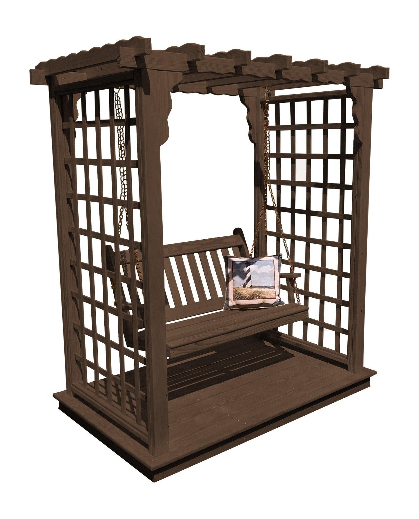 A&L FURNITURE CO. 6' Lexington Pressure Treated Pine Arbor w/ Deck & Swing - LEAD TIME TO SHIP 10 BUSINESS DAYS