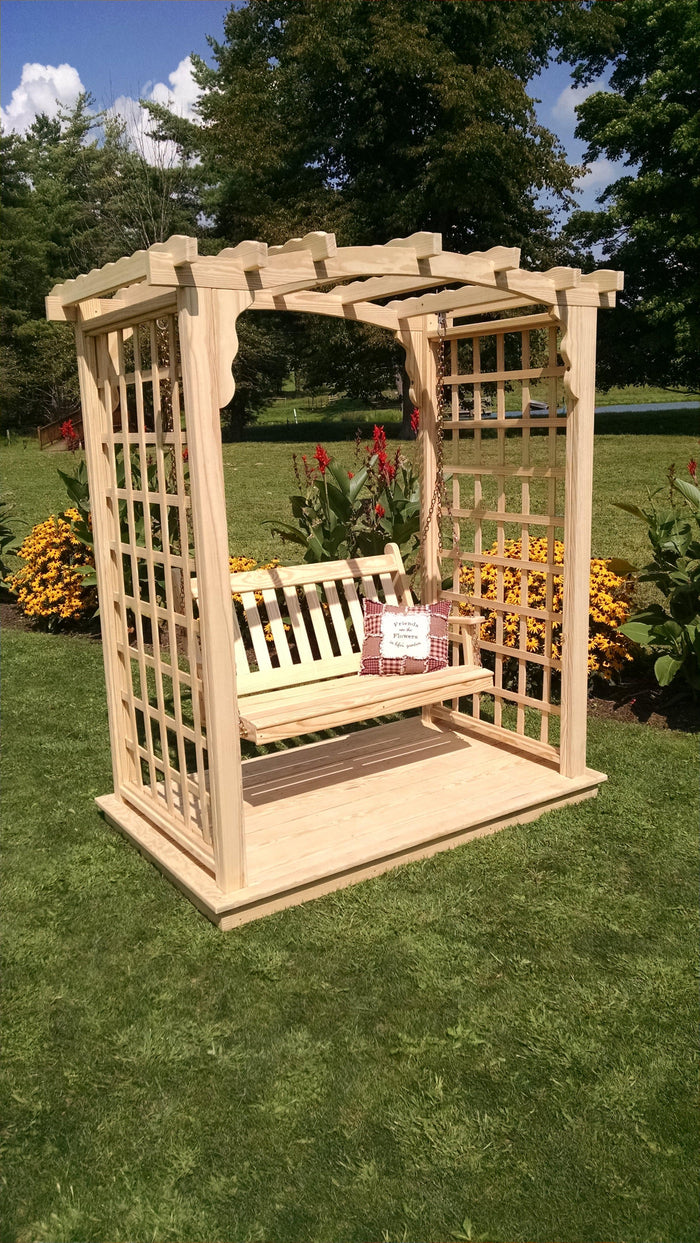 a&l 5ft cambridge arbor with deck and swing unfinished