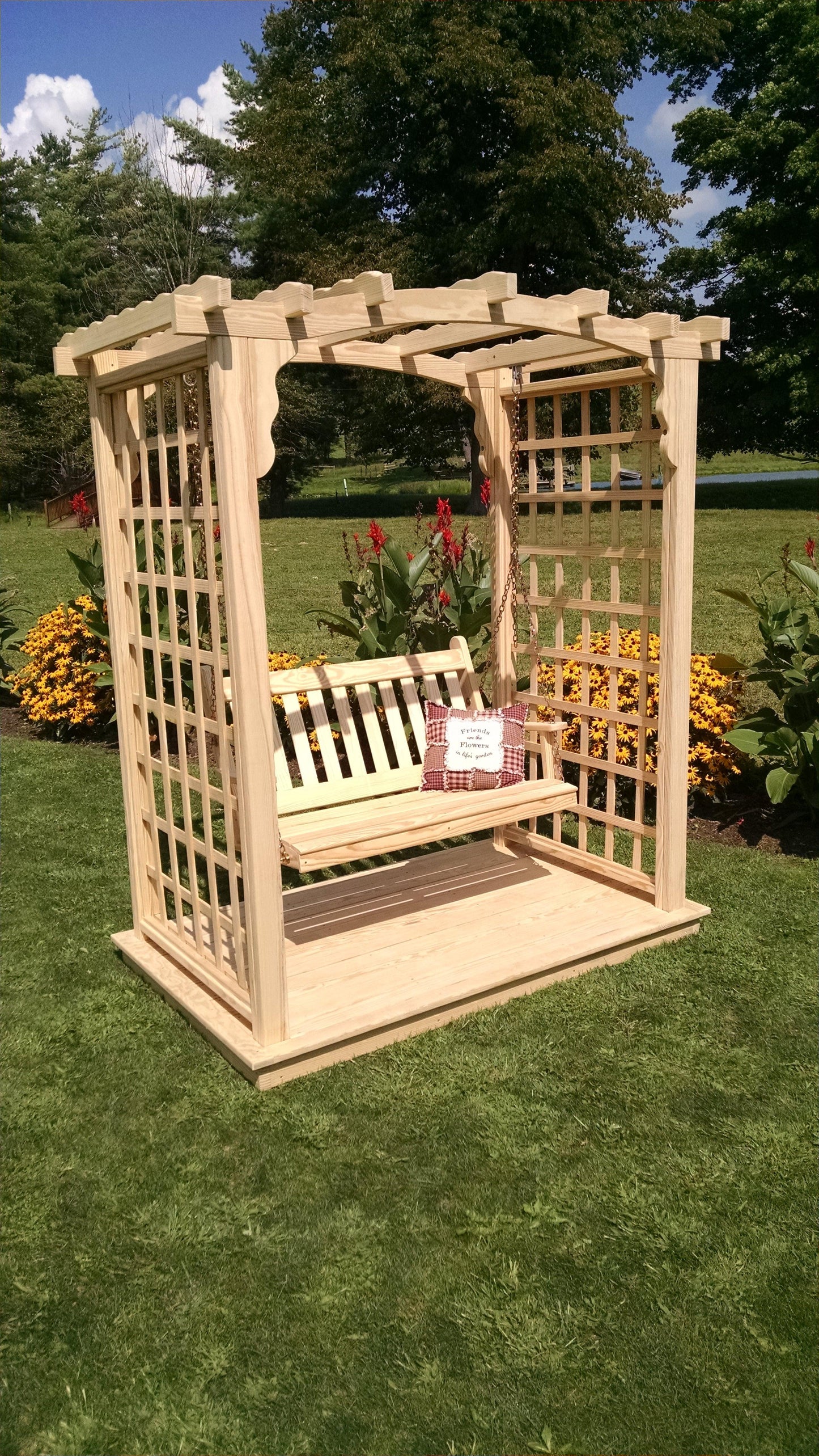 A&L FURNITURE CO. 6' Cambridge Pressure Treated Pine Arbor w/ Deck & Swing - LEAD TIME TO SHIP 10 BUSINESS DAYS