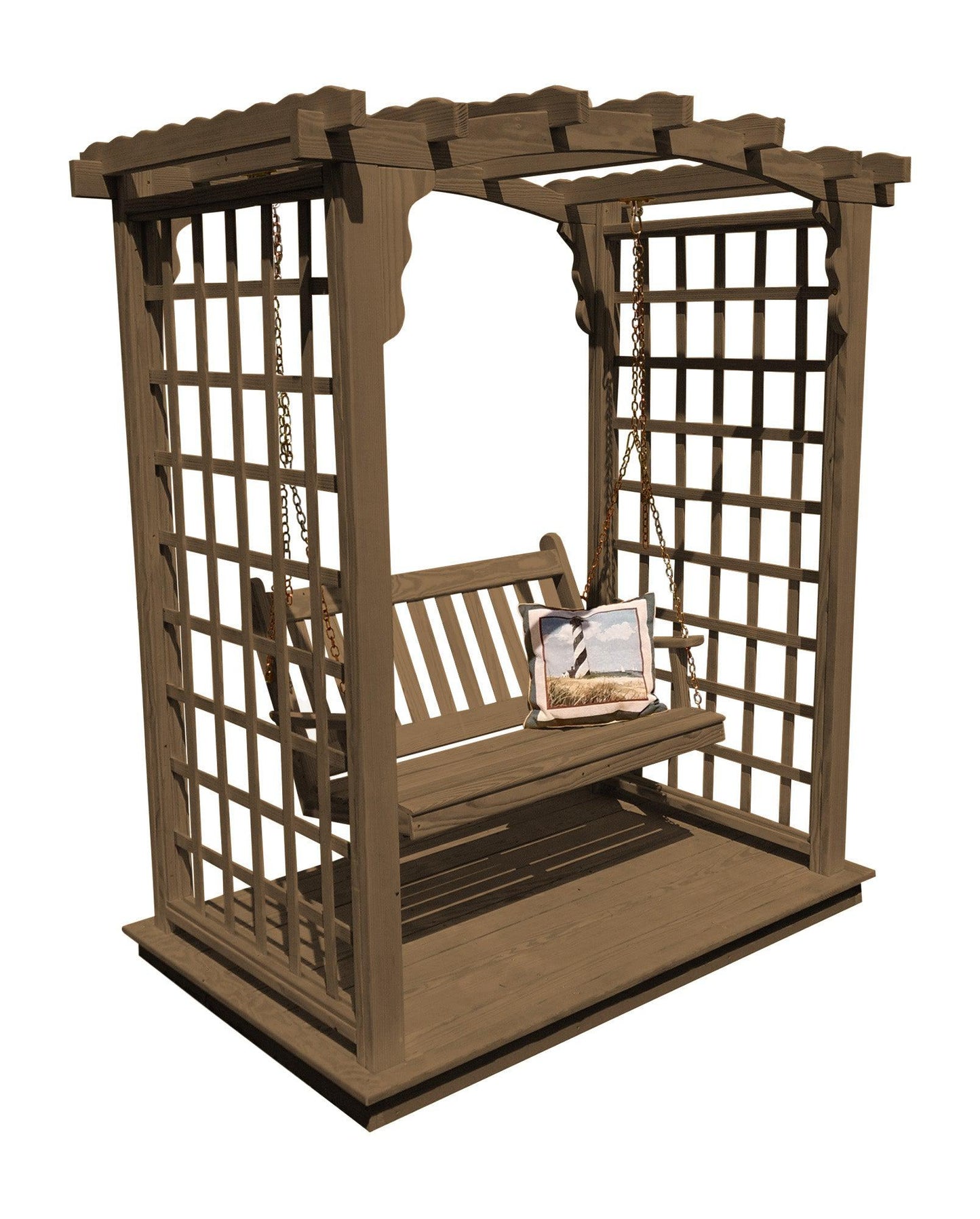 A&L FURNITURE CO. 6' Cambridge Pressure Treated Pine Arbor w/ Deck & Swing - LEAD TIME TO SHIP 10 BUSINESS DAYS