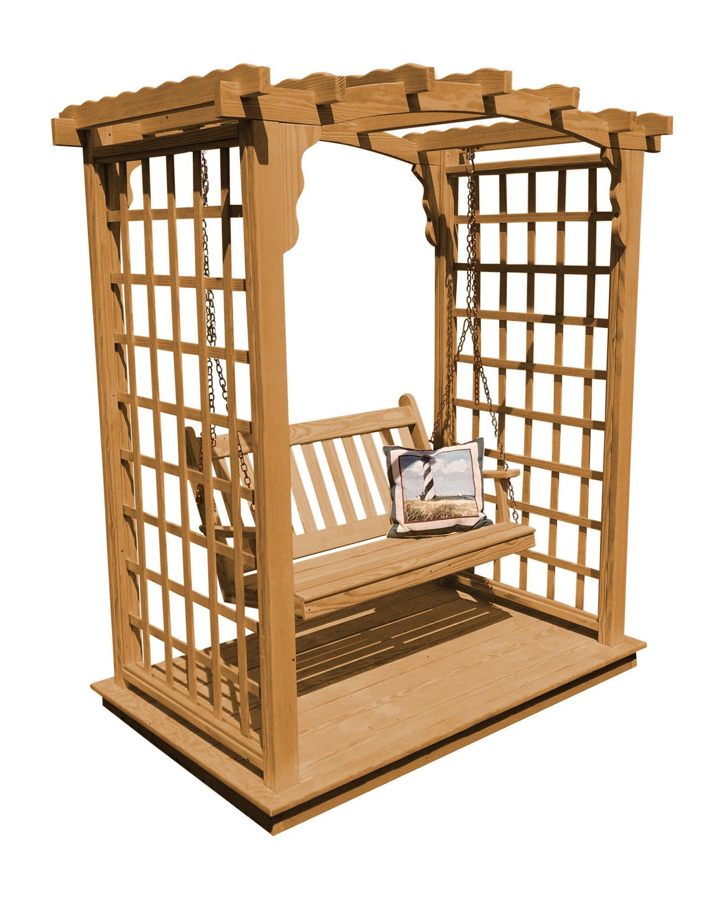 A&L FURNITURE CO. 6' Cambridge Pressure Treated Pine Arbor w/ Deck & Swing - LEAD TIME TO SHIP 10 BUSINESS DAYS