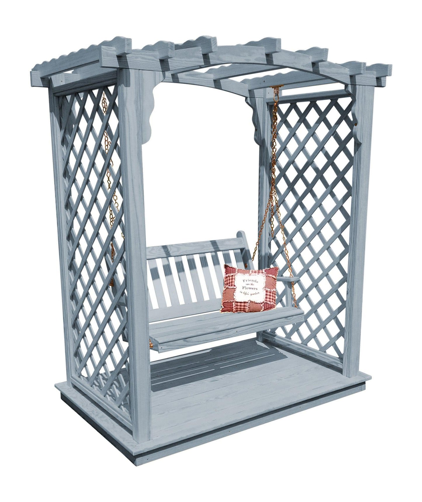 A&L FURNITURE CO. 6' Jamesport Pressure Treated Pine Arbor w/ Deck & Swing - LEAD TIME TO SHIP 10 BUSINESS DAYS