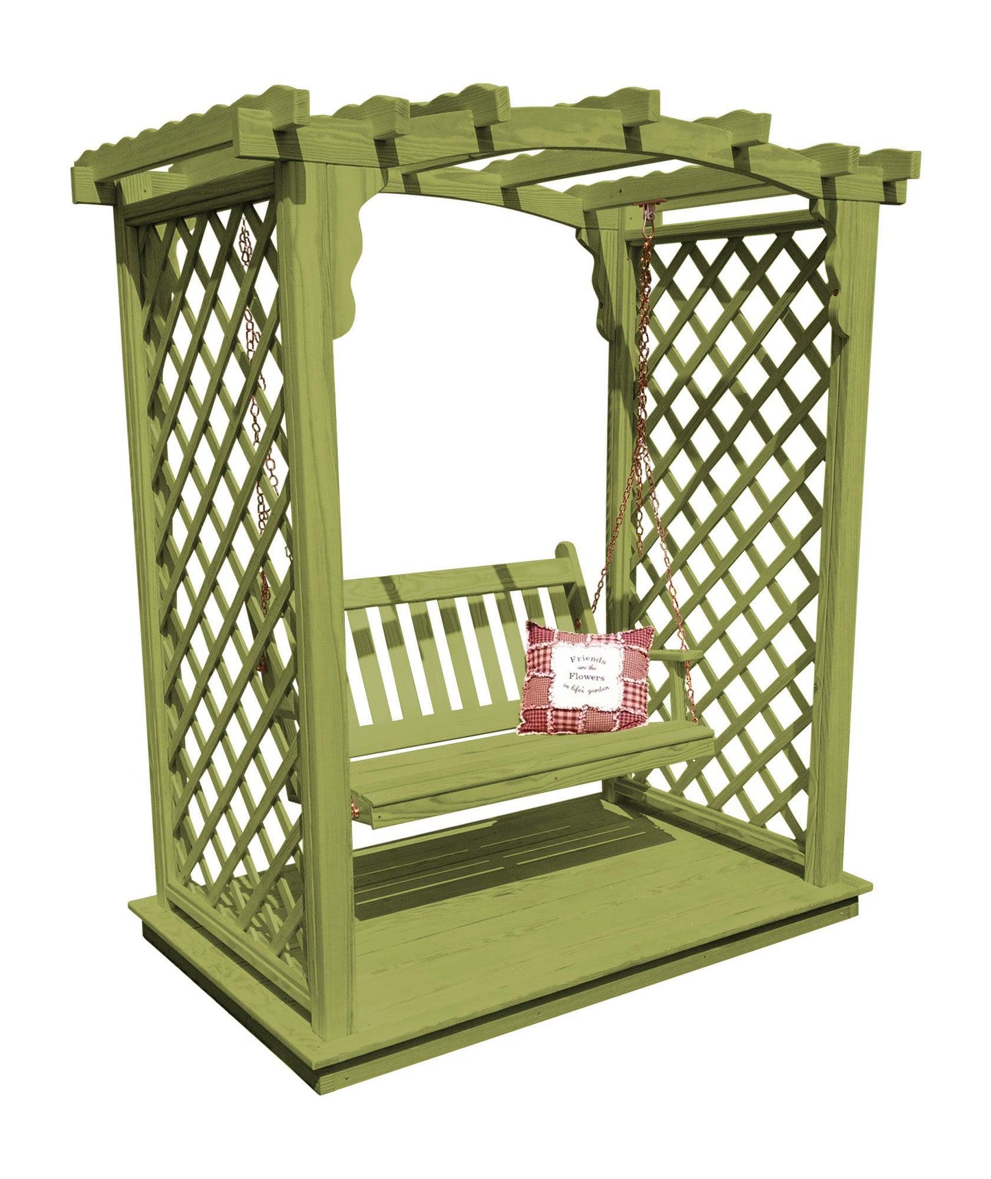 A&L FURNITURE CO. 6' Jamesport Pressure Treated Pine Arbor w/ Deck & Swing - LEAD TIME TO SHIP 10 BUSINESS DAYS