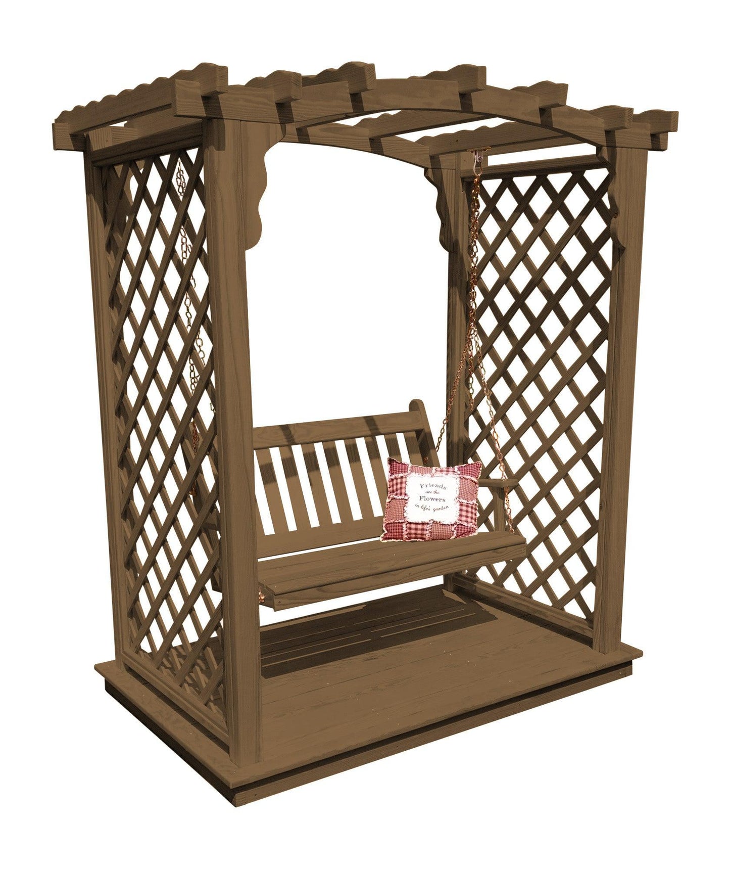 A&L FURNITURE CO. 6' Jamesport Pressure Treated Pine Arbor w/ Deck & Swing - LEAD TIME TO SHIP 10 BUSINESS DAYS