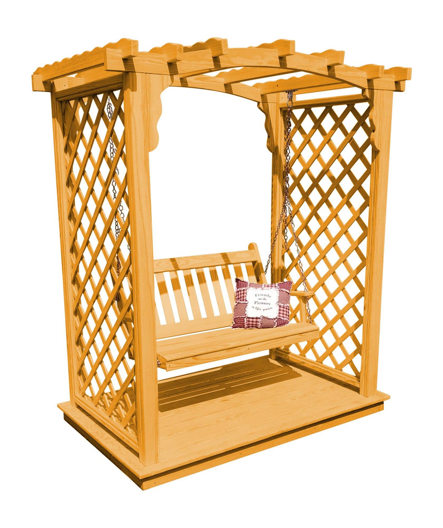 A&L FURNITURE CO. 6' Jamesport Pressure Treated Pine Arbor w/ Deck & Swing - LEAD TIME TO SHIP 10 BUSINESS DAYS