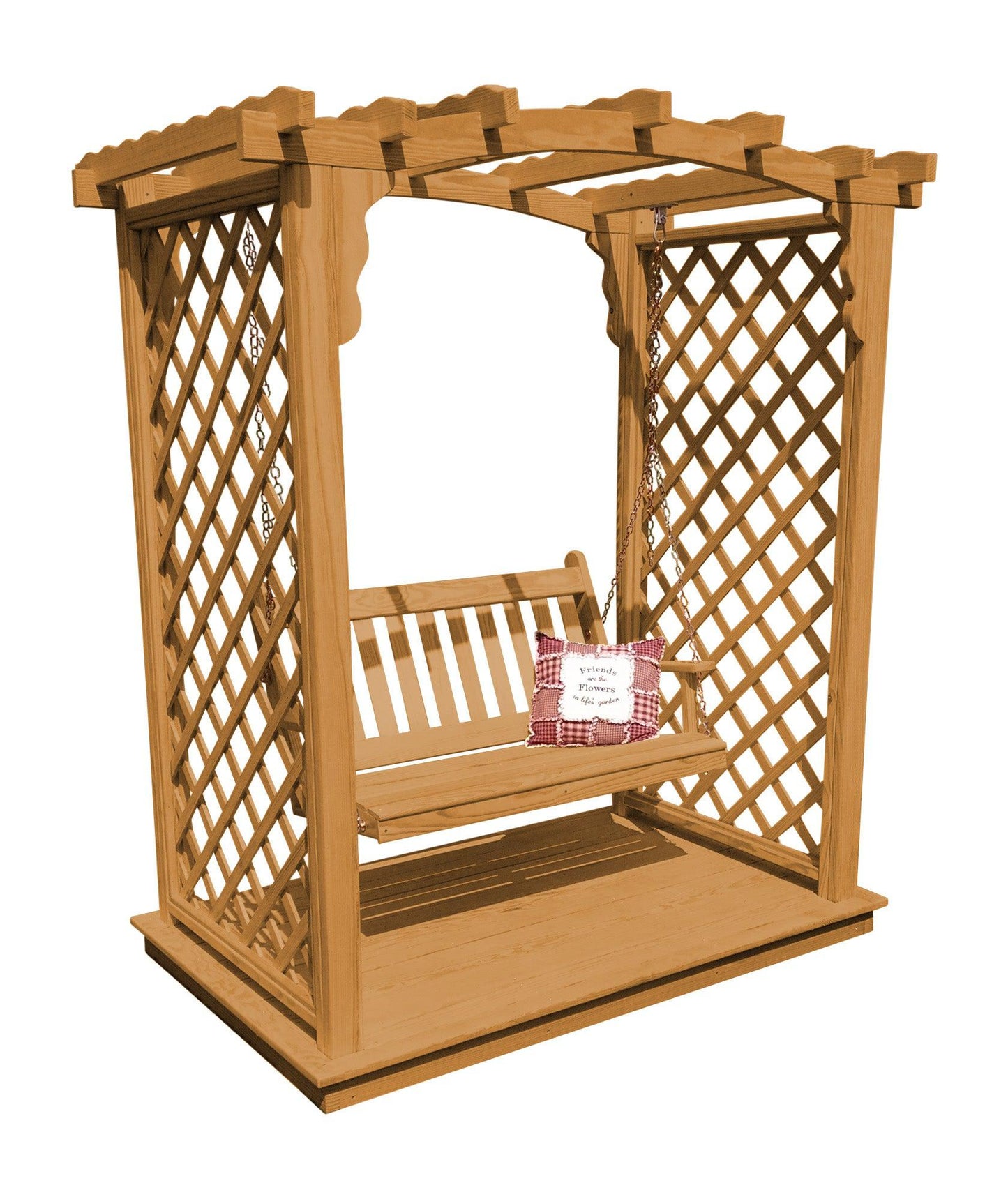 A&L FURNITURE CO. 6' Jamesport Pressure Treated Pine Arbor w/ Deck & Swing - LEAD TIME TO SHIP 10 BUSINESS DAYS