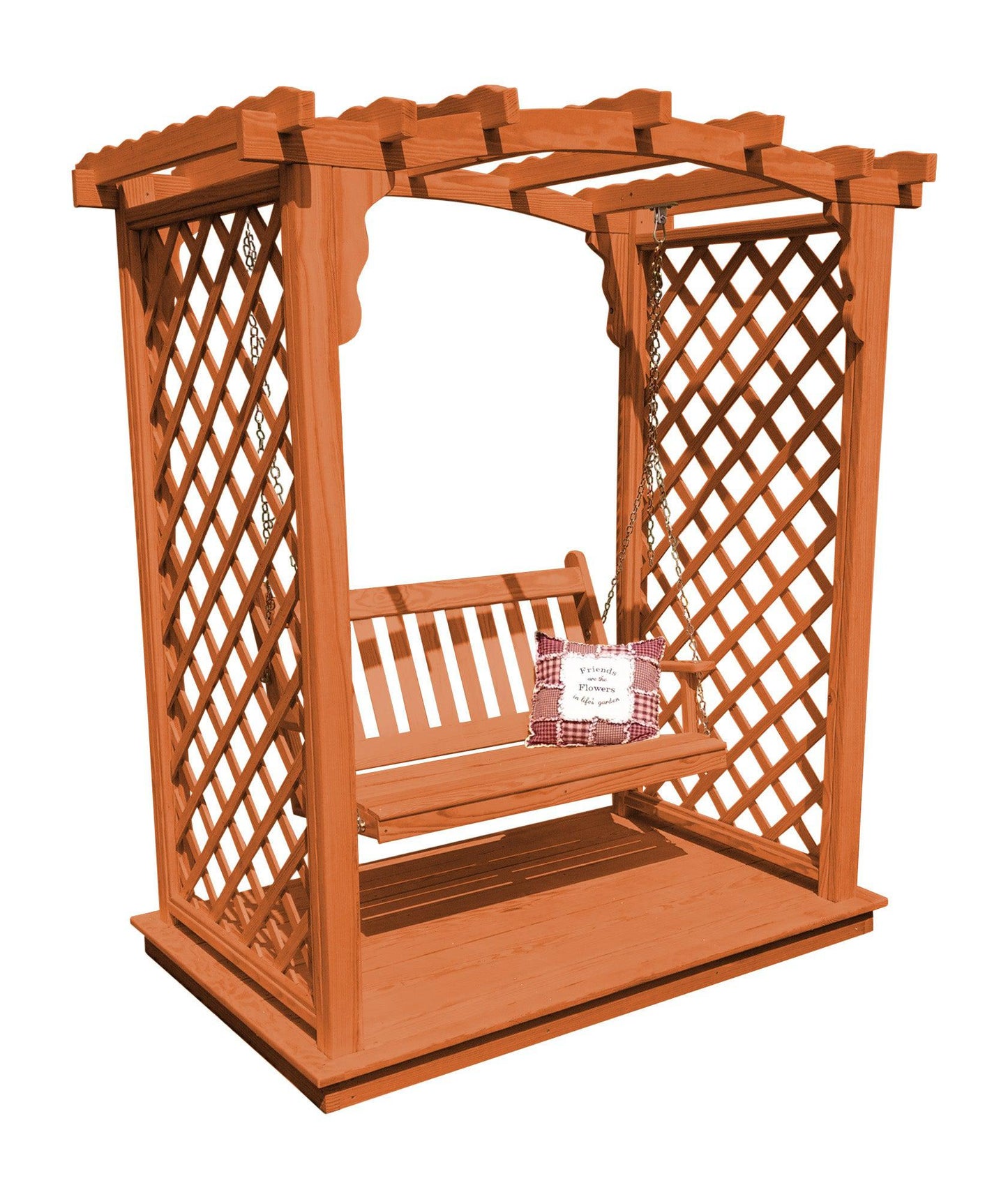A&L FURNITURE CO. 6' Jamesport Pressure Treated Pine Arbor w/ Deck & Swing - LEAD TIME TO SHIP 10 BUSINESS DAYS