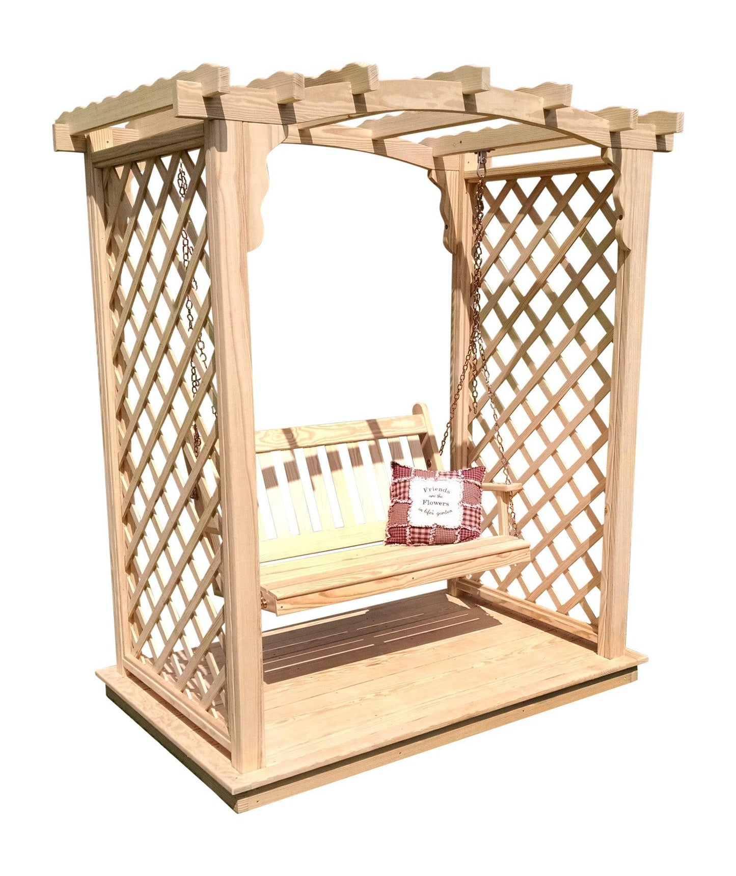 A&L FURNITURE CO. 6' Jamesport Pressure Treated Pine Arbor w/ Deck & Swing - LEAD TIME TO SHIP 10 BUSINESS DAYS
