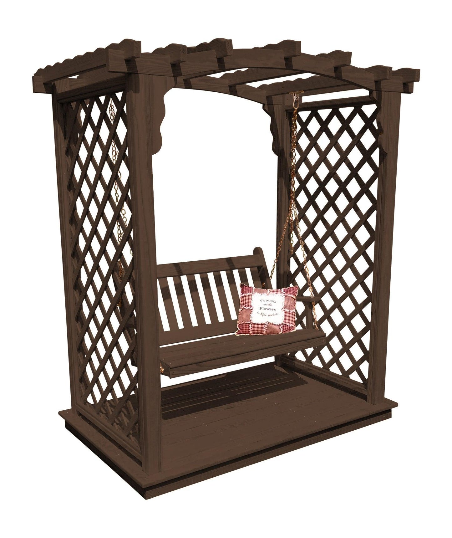 A&L FURNITURE CO. 6' Jamesport Pressure Treated Pine Arbor w/ Deck & Swing - LEAD TIME TO SHIP 10 BUSINESS DAYS