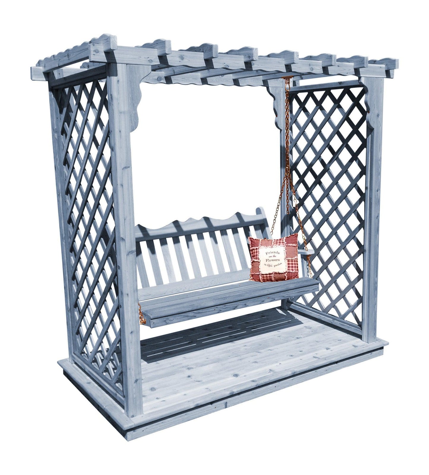A&L FURNITURE CO. 5' Covington Pressure Treated Pine Arbor w/ Deck & Swing - LEAD TIME TO SHIP 10 BUSINESS DAYS