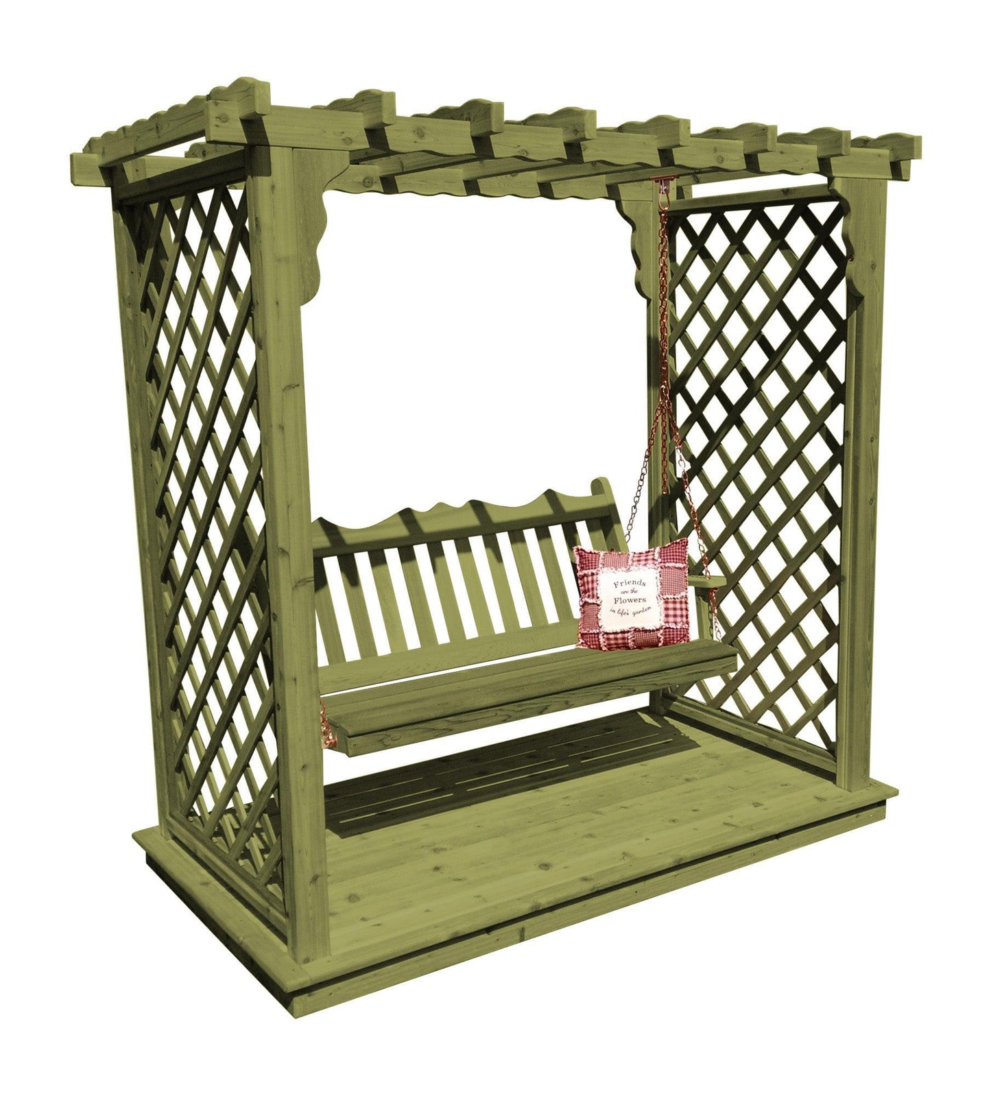 A&L FURNITURE CO. 5' Covington Pressure Treated Pine Arbor w/ Deck & Swing - LEAD TIME TO SHIP 10 BUSINESS DAYS