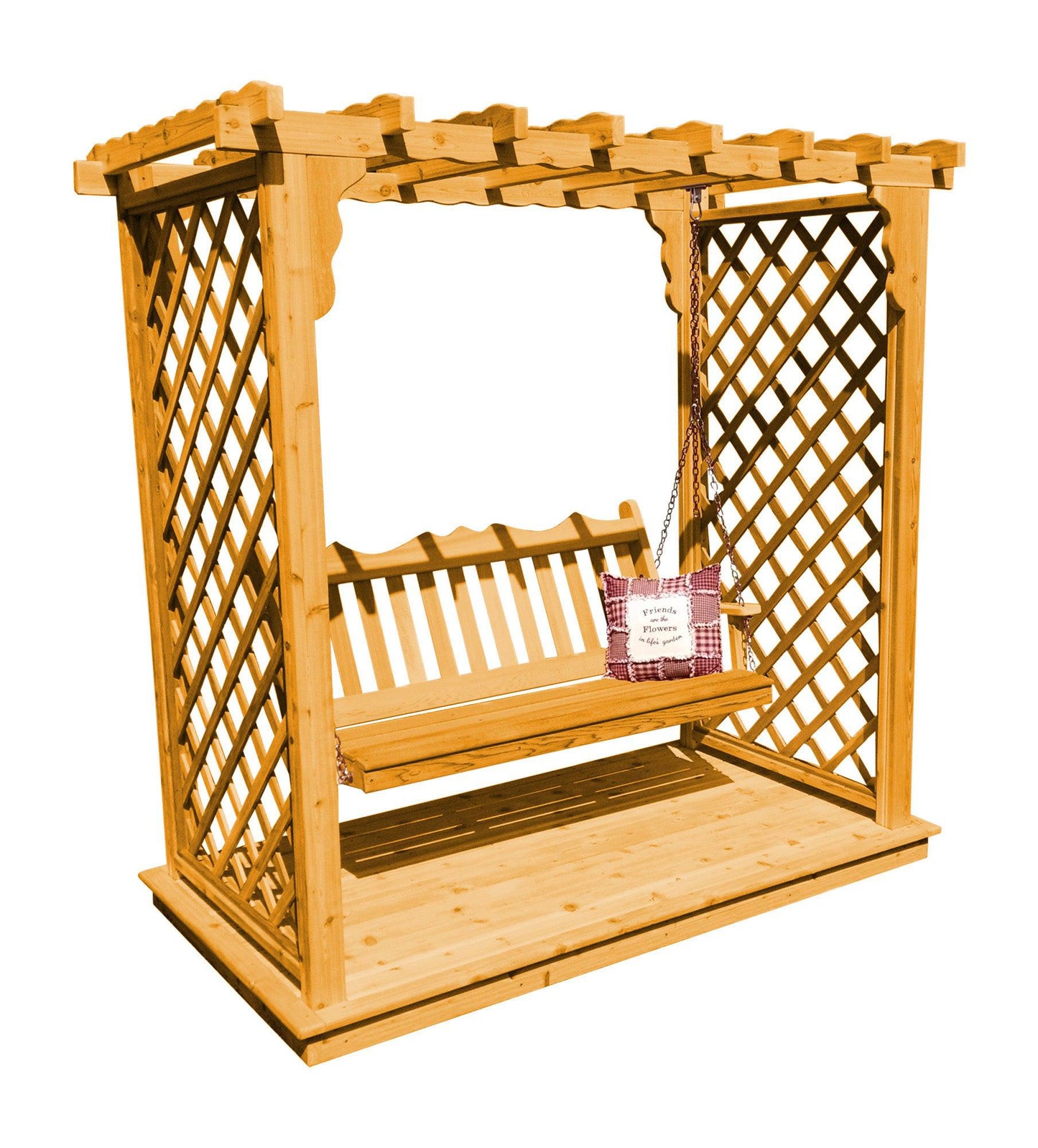 A&L FURNITURE CO. 5' Covington Pressure Treated Pine Arbor w/ Deck & Swing - LEAD TIME TO SHIP 10 BUSINESS DAYS