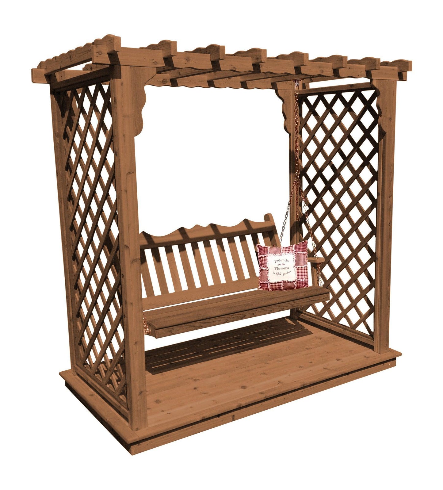 A&L FURNITURE CO. 5' Covington Pressure Treated Pine Arbor w/ Deck & Swing - LEAD TIME TO SHIP 10 BUSINESS DAYS