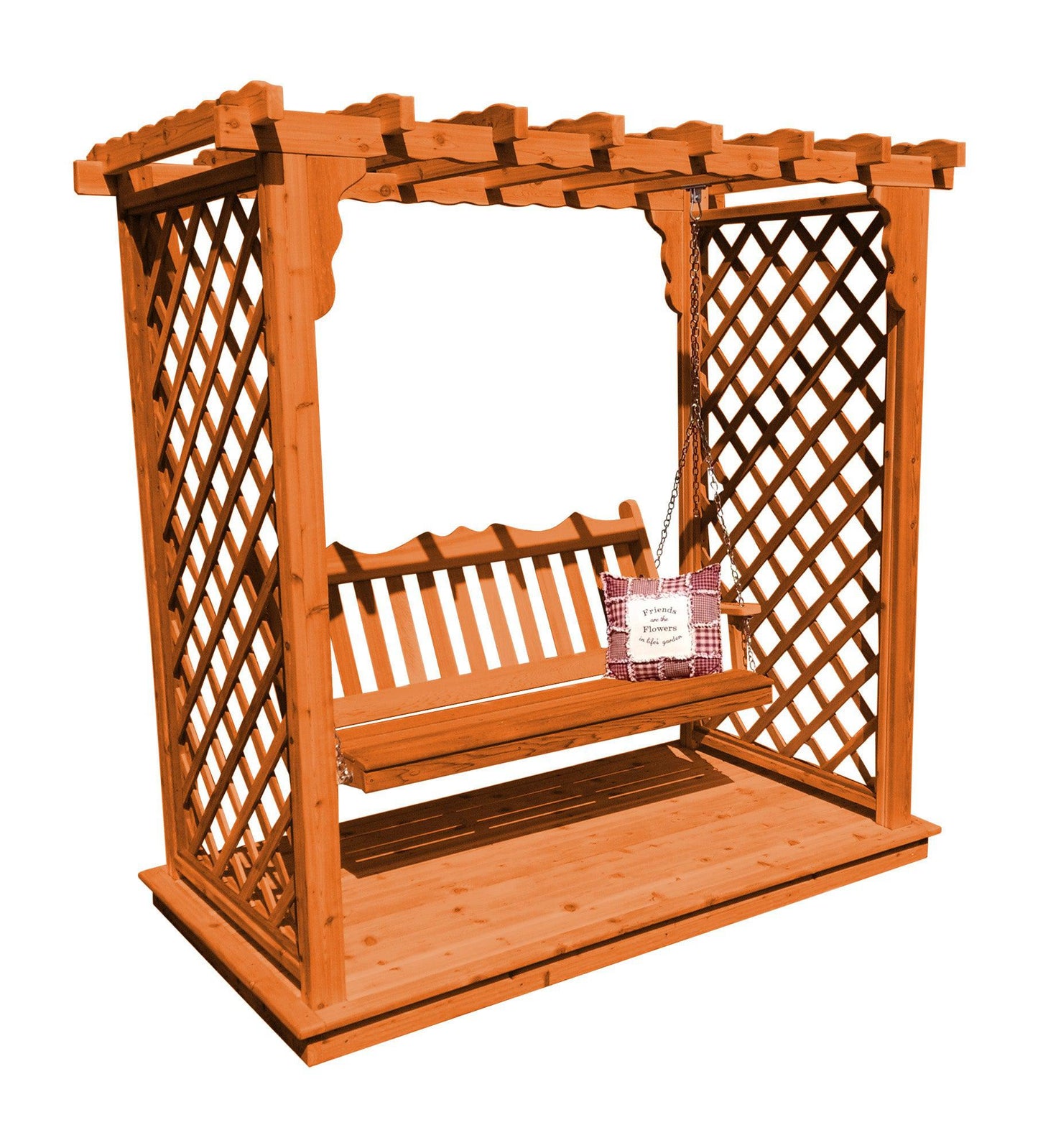 A&L FURNITURE CO. 5' Covington Pressure Treated Pine Arbor w/ Deck & Swing - LEAD TIME TO SHIP 10 BUSINESS DAYS