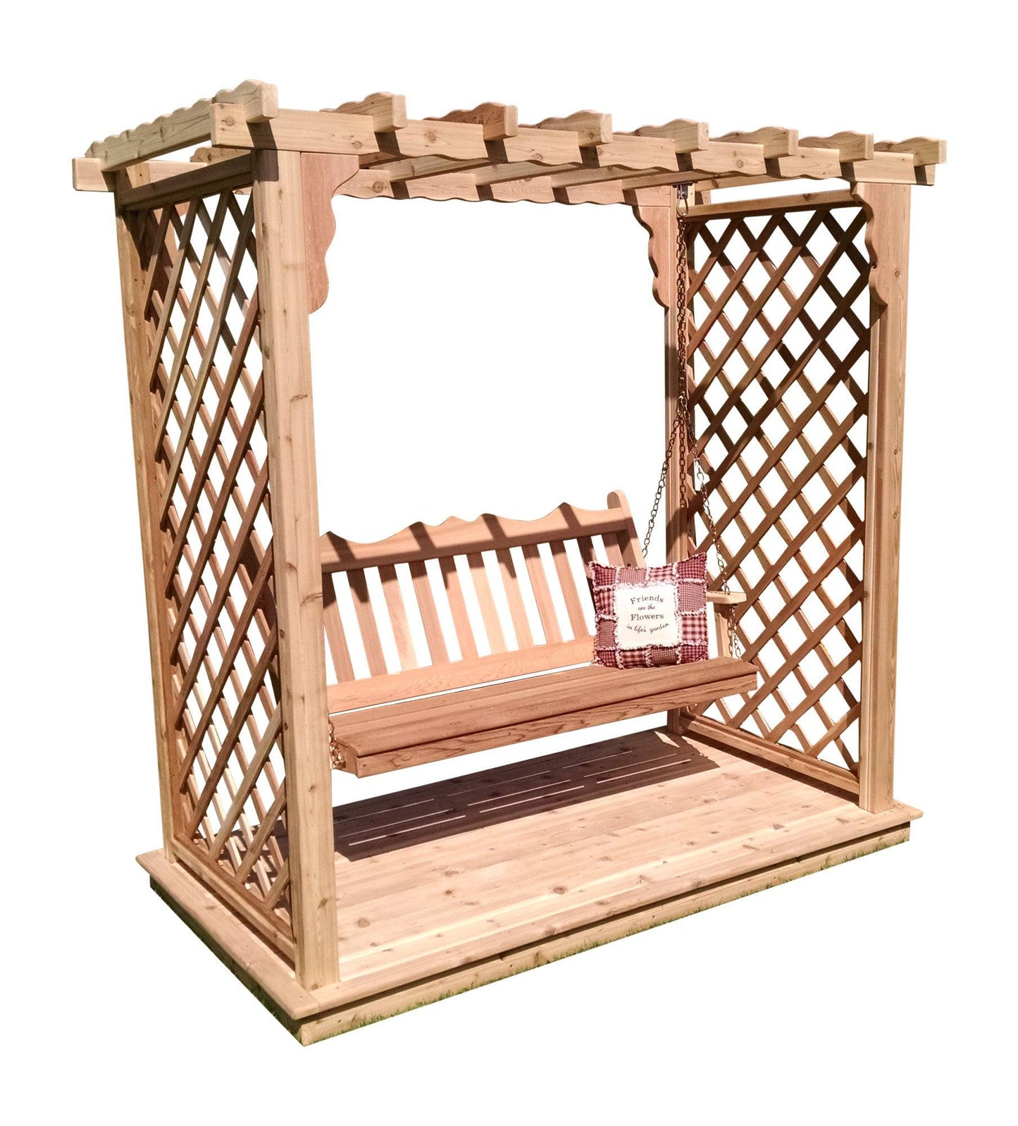 A&L FURNITURE CO. 5' Covington Pressure Treated Pine Arbor w/ Deck & Swing - LEAD TIME TO SHIP 10 BUSINESS DAYS