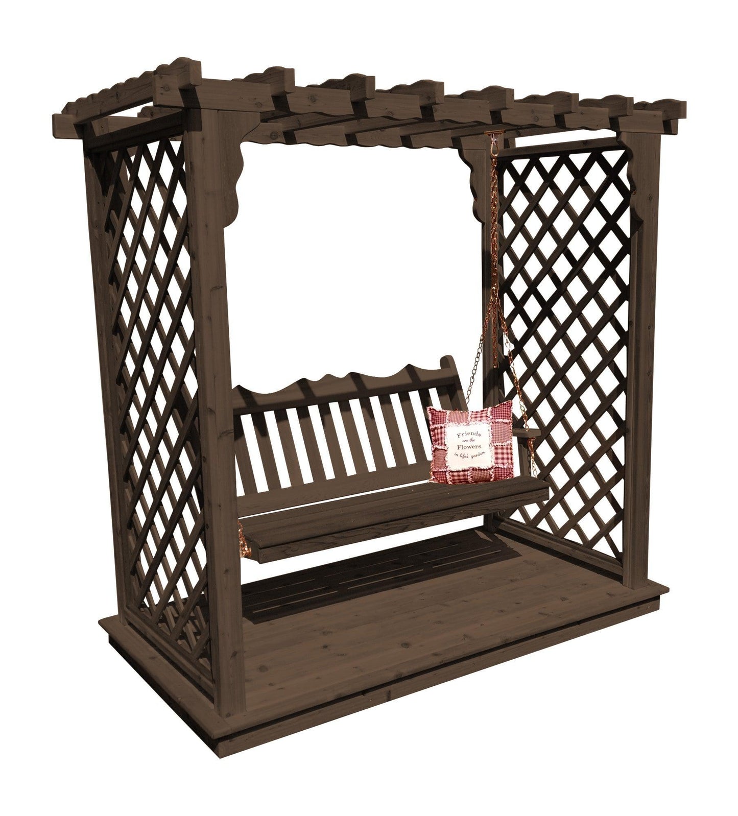 A&L FURNITURE CO. 6' Covington Pressure Treated Pine Arbor w/ Deck & Swing - LEAD TIME TO SHIP 10 BUSINESS DAYS