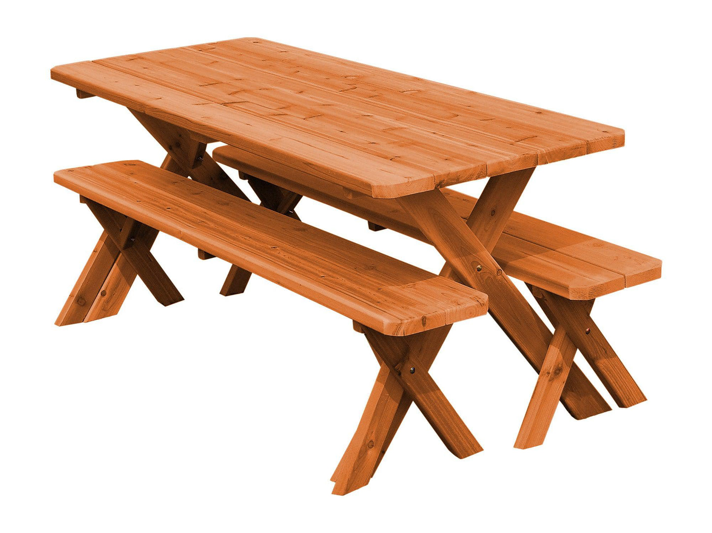 A&L FURNITURE CO. Western Red Cedar 8' Cross-leg Picnic Table w/4  4' Benches - Specify for FREE 2" Umbrella Hole - LEAD TIME TO SHIP 4 WEEKS OR LESS