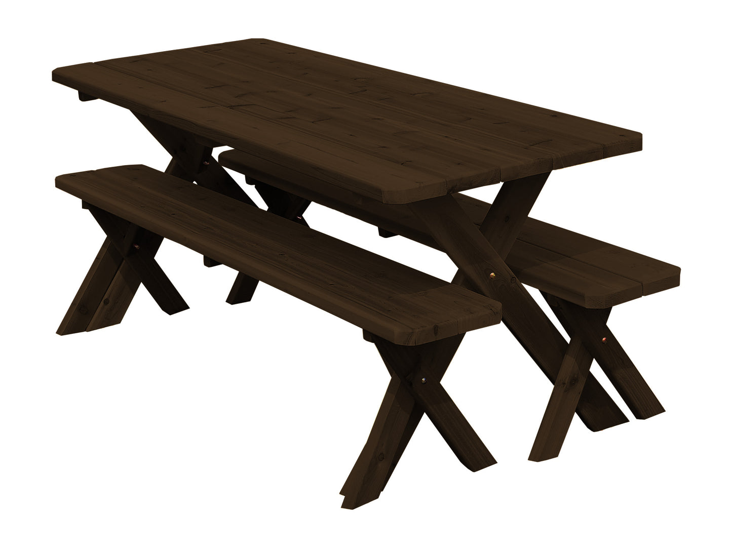 A&L FURNITURE CO. Western Red Cedar 8' Cross-leg Picnic Table w/4  4' Benches - Specify for FREE 2" Umbrella Hole - LEAD TIME TO SHIP 2 WEEKS