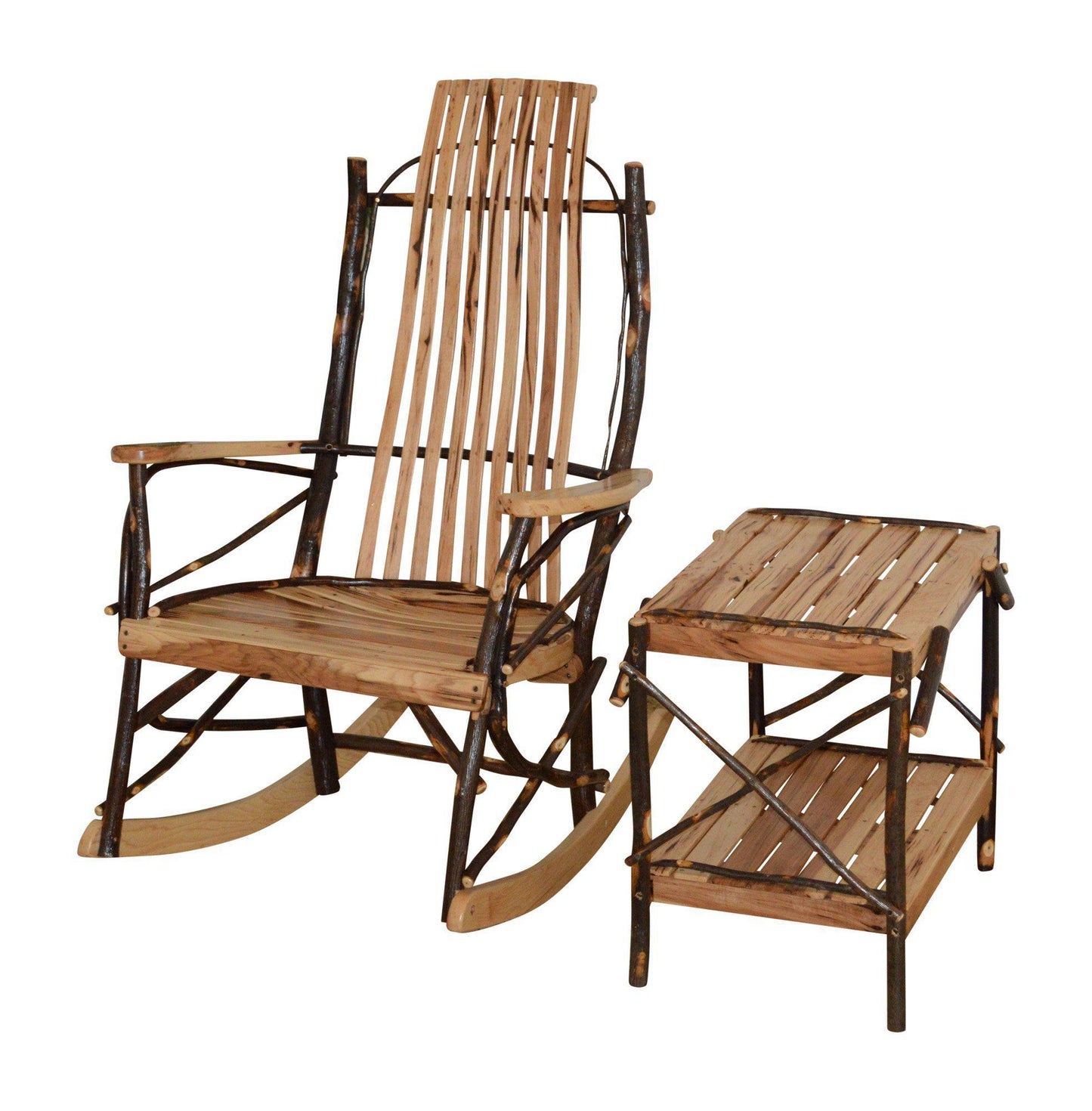 a&l amish bentwood hickory rocker with end hickory table rustic set