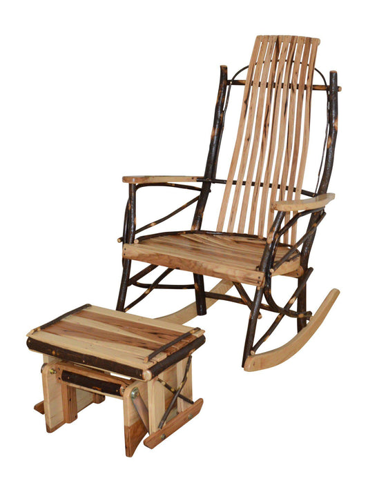 A&L Furniture Co. Amish Bentwood Hickory 9-Slat Rocking Chair with Gliding Ottoman Set - LEAD TIME TO SHIP 4 WEEKS OR LESS