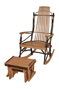 a&l amish bentwood hickory rocker with hickory gliding ottoman natural finish set