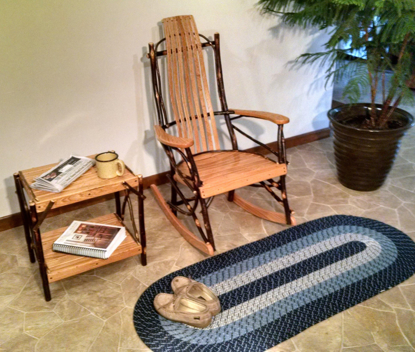 bentwood hickory rocking chair with end table in natural finish at home